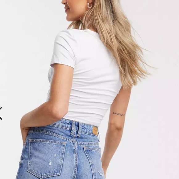 ASOS DESIGN square neck top with ruched bust in white - Picture 3 of 5